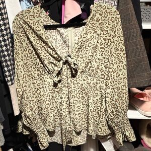 SHEIN Leopard Print Blouse with Bow Detail